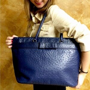 Kate Spade New York French Navy Charm City Ostrich Embossed Diehl Tote Bag